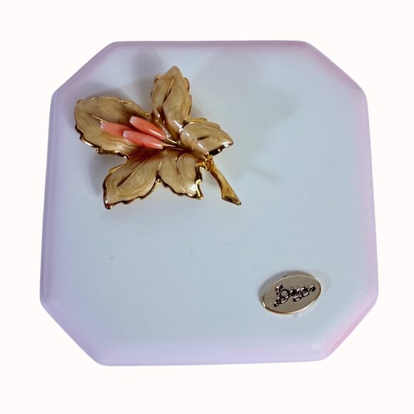 Bergers Italian Vanity Trinket Box Romantic VTG Octagon Enamel Orchid Logo - Picture 2 of 16
